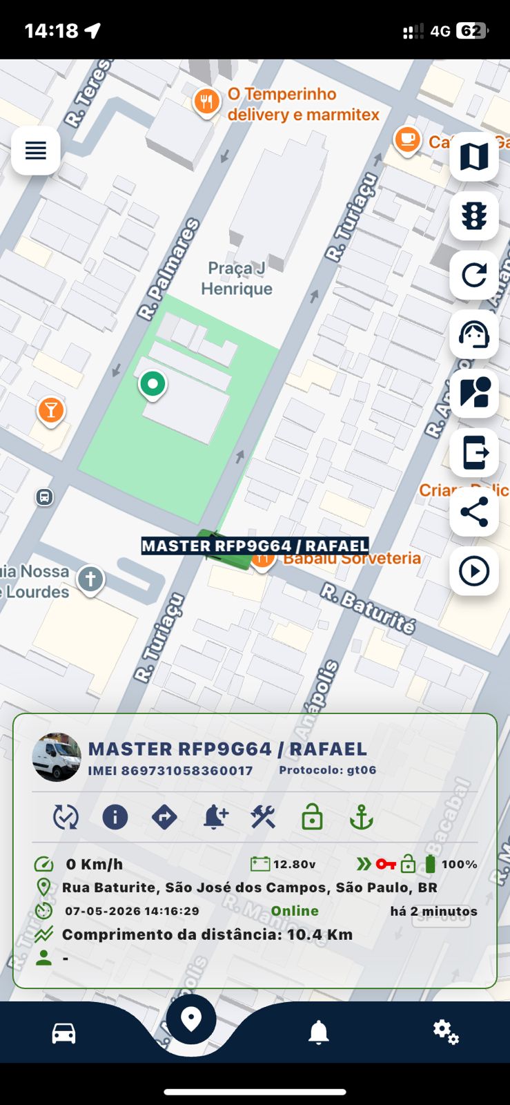 Sistema Vale Rastreamento no aplicativo